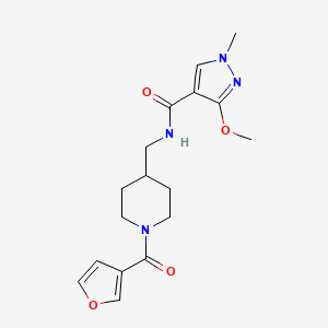 molecular formula C17H22N4O4 B2935521 N-((1-(furan-3-carbonyl)piperidin-4-yl)methyl)-3-methoxy-1-methyl-1H-pyrazole-4-carboxamide CAS No. 1396884-84-6