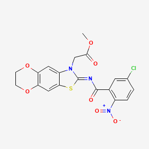 molecular formula C19H14ClN3O7S B2935524 methyl 2-[2-(5-chloro-2-nitrobenzoyl)imino-6,7-dihydro-[1,4]dioxino[2,3-f][1,3]benzothiazol-3-yl]acetate CAS No. 895442-65-6