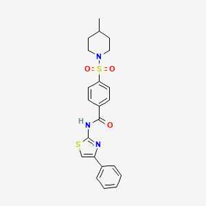 molecular formula C22H23N3O3S2 B2935652 4-((4-methylpiperidin-1-yl)sulfonyl)-N-(4-phenylthiazol-2-yl)benzamide CAS No. 496777-16-3