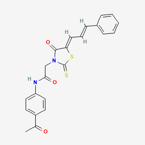 molecular formula C22H18N2O3S2 B2935656 N-(4-ACETYLPHENYL)-2-[(5Z)-4-OXO-5-[(2E)-3-PHENYLPROP-2-EN-1-YLIDENE]-2-SULFANYLIDENE-1,3-THIAZOLIDIN-3-YL]ACETAMIDE CAS No. 1164463-35-7
