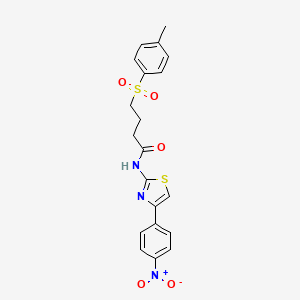 molecular formula C20H19N3O5S2 B2935677 N-(4-(4-nitrophenyl)thiazol-2-yl)-4-tosylbutanamide CAS No. 941967-27-7