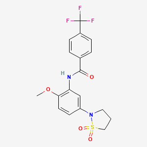 molecular formula C18H17F3N2O4S B2935735 N-(5-(1,1-dioxidoisothiazolidin-2-yl)-2-methoxyphenyl)-4-(trifluoromethyl)benzamide CAS No. 941949-12-8