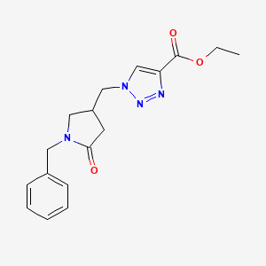 molecular formula C17H20N4O3 B2935833 ethyl 1-[(1-benzyl-5-oxopyrrolidin-3-yl)methyl]-1H-1,2,3-triazole-4-carboxylate CAS No. 2415468-54-9