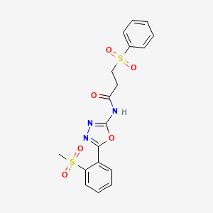 molecular formula C18H17N3O6S2 B2935909 3-(benzenesulfonyl)-N-[5-(2-methanesulfonylphenyl)-1,3,4-oxadiazol-2-yl]propanamide CAS No. 886925-92-4