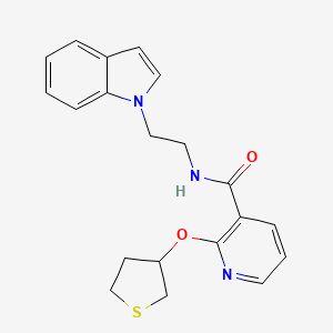 molecular formula C20H21N3O2S B2935925 N-(2-(1H-indol-1-yl)ethyl)-2-((tetrahydrothiophen-3-yl)oxy)nicotinamide CAS No. 2034470-83-0