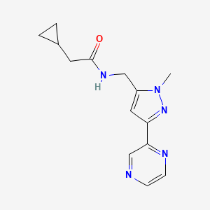 2-cyclopropyl-N-((1-methyl-3-(pyrazin-2-yl)-1H-pyrazol-5-yl)methyl)acetamide