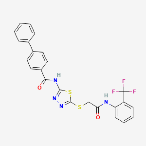 molecular formula C24H17F3N4O2S2 B2936035 N-{5-[({[2-(trifluoromethyl)phenyl]carbamoyl}methyl)sulfanyl]-1,3,4-thiadiazol-2-yl}-[1,1'-biphenyl]-4-carboxamide CAS No. 392297-25-5