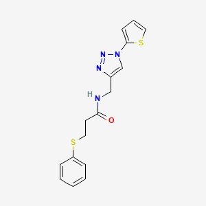 3-(phenylsulfanyl)-N-{[1-(thiophen-2-yl)-1H-1,2,3-triazol-4-yl]methyl}propanamide