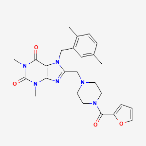 molecular formula C26H30N6O4 B2936072 7-[(2,5-dimethylphenyl)methyl]-8-{[4-(furan-2-carbonyl)piperazin-1-yl]methyl}-1,3-dimethyl-2,3,6,7-tetrahydro-1H-purine-2,6-dione CAS No. 851939-13-4