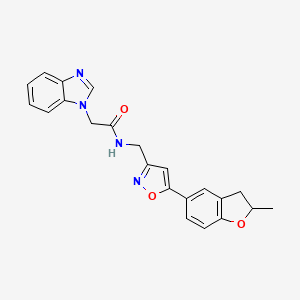 molecular formula C22H20N4O3 B2936078 2-(1H-1,3-benzodiazol-1-yl)-N-{[5-(2-methyl-2,3-dihydro-1-benzofuran-5-yl)-1,2-oxazol-3-yl]methyl}acetamide CAS No. 1209460-43-4