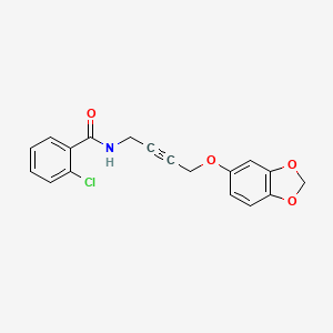molecular formula C18H14ClNO4 B2936110 N-(4-(benzo[d][1,3]dioxol-5-yloxy)but-2-yn-1-yl)-2-chlorobenzamide CAS No. 1428364-78-6