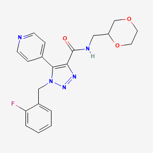 molecular formula C20H20FN5O3 B2936116 N-(1,4-dioxan-2-ylmethyl)-1-(2-fluorobenzyl)-5-pyridin-4-yl-1H-1,2,3-triazole-4-carboxamide CAS No. 1790196-47-2