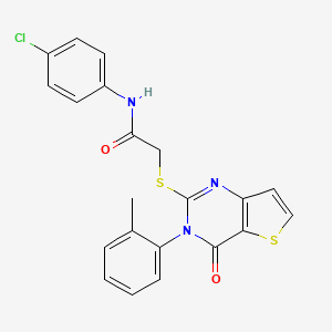 molecular formula C21H16ClN3O2S2 B2936165 N-(4-chlorophenyl)-2-{[3-(2-methylphenyl)-4-oxo-3,4-dihydrothieno[3,2-d]pyrimidin-2-yl]sulfanyl}acetamide CAS No. 1291862-84-4