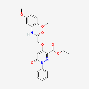 molecular formula C23H23N3O7 B2936177 Ethyl 4-(2-((2,5-dimethoxyphenyl)amino)-2-oxoethoxy)-6-oxo-1-phenyl-1,6-dihydropyridazine-3-carboxylate CAS No. 899729-71-6