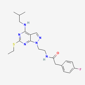 molecular formula C21H27FN6OS B2936193 N-(2-(6-(ethylthio)-4-(isobutylamino)-1H-pyrazolo[3,4-d]pyrimidin-1-yl)ethyl)-2-(4-fluorophenyl)acetamide CAS No. 941948-77-2