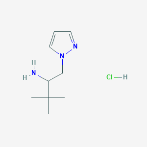 molecular formula C9H18ClN3 B2936250 3,3-Dimethyl-1-(1H-pyrazol-1-yl)butan-2-amine hydrochloride CAS No. 1184994-08-8
