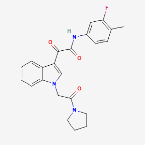 molecular formula C23H22FN3O3 B2936287 N-(3-fluoro-4-methylphenyl)-2-oxo-2-[1-(2-oxo-2-pyrrolidin-1-ylethyl)indol-3-yl]acetamide CAS No. 872854-87-0