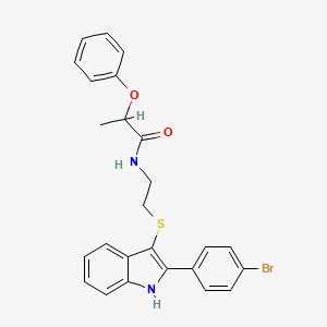 molecular formula C25H23BrN2O2S B2936369 N-(2-((2-(4-bromophenyl)-1H-indol-3-yl)thio)ethyl)-2-phenoxypropanamide CAS No. 1022862-03-8