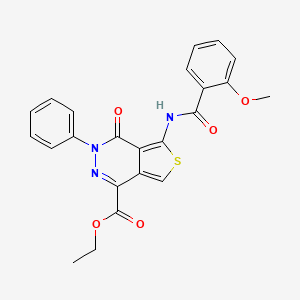 molecular formula C23H19N3O5S B2936371 Ethyl 5-(2-methoxybenzamido)-4-oxo-3-phenyl-3,4-dihydrothieno[3,4-d]pyridazine-1-carboxylate CAS No. 851947-00-7