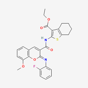 ethyl 2-[(2Z)-2-[(2-fluorophenyl)imino]-8-methoxy-2H-chromene-3-amido]-4,5,6,7-tetrahydro-1-benzothiophene-3-carboxylate