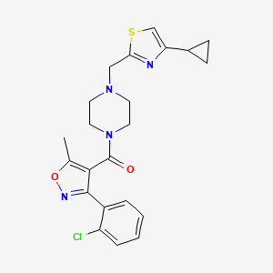 molecular formula C22H23ClN4O2S B2936456 (3-(2-氯苯基)-5-甲基异恶唑-4-基)(4-((4-环丙基噻唑-2-基)甲基)哌嗪-1-基)甲酮 CAS No. 1105223-30-0