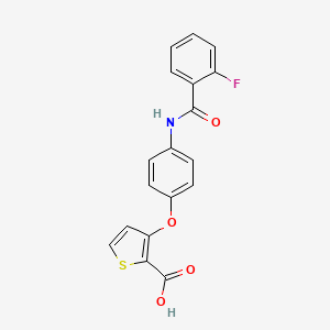 molecular formula C18H12FNO4S B2936466 3-{4-[(2-氟苯甲酰)氨基]苯氧基}-2-噻吩羧酸 CAS No. 900015-24-9