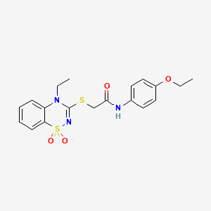 molecular formula C19H21N3O4S2 B2936506 N-(4-ethoxyphenyl)-2-((4-ethyl-1,1-dioxido-4H-benzo[e][1,2,4]thiadiazin-3-yl)thio)acetamide CAS No. 941899-69-0