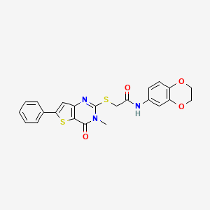 molecular formula C23H19N3O4S2 B2936526 N-(2,3-dihydro-1,4-benzodioxin-6-yl)-2-({3-methyl-4-oxo-6-phenyl-3H,4H-thieno[3,2-d]pyrimidin-2-yl}sulfanyl)acetamide CAS No. 1105199-42-5