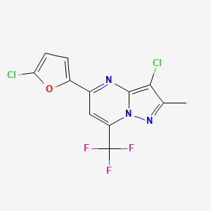 molecular formula C12H6Cl2F3N3O B2936530 3-Chloro-5-(5-chloro-2-furyl)-2-methyl-7-(trifluoromethyl)pyrazolo[1,5-a]pyrimidine CAS No. 439120-59-9