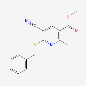 molecular formula C16H14N2O2S B2936534 Methyl 6-(benzylsulfanyl)-5-cyano-2-methylnicotinate CAS No. 303146-45-4