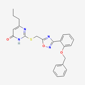 molecular formula C23H22N4O3S B2936538 2-[({3-[2-(Benzyloxy)phenyl]-1,2,4-oxadiazol-5-yl}methyl)sulfanyl]-6-propyl-4-pyrimidinol CAS No. 1226458-87-2