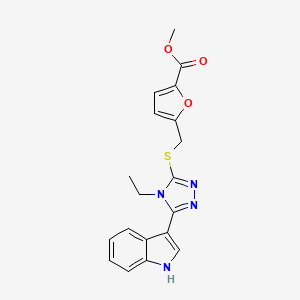 molecular formula C19H18N4O3S B2936544 5-(((4-乙基-5-(1H-吲哚-3-基)-4H-1,2,4-三唑-3-基)硫代)甲基)呋喃-2-羧酸甲酯 CAS No. 852144-24-2