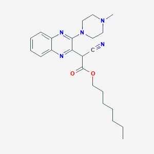 molecular formula C23H31N5O2 B2936550 庚基 2-氰基-2-[3-(4-甲基哌嗪-1-基)喹喔啉-2-基]乙酸 CAS No. 843616-47-7