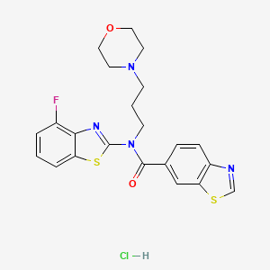 molecular formula C22H22ClFN4O2S2 B2936566 N-(4-FLUORO-1,3-BENZOTHIAZOL-2-YL)-N-[3-(MORPHOLIN-4-YL)PROPYL]-1,3-BENZOTHIAZOLE-6-CARBOXAMIDE HYDROCHLORIDE CAS No. 1216683-11-2