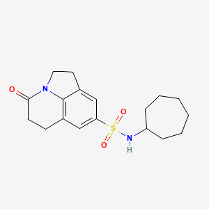 molecular formula C18H24N2O3S B2936574 N-cycloheptyl-11-oxo-1-azatricyclo[6.3.1.0^{4,12}]dodeca-4(12),5,7-triene-6-sulfonamide CAS No. 898419-69-7
