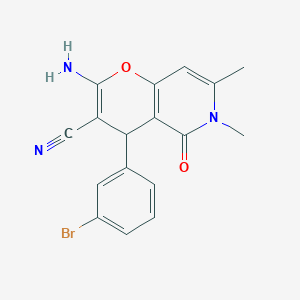 molecular formula C17H14BrN3O2 B2936609 2-amino-4-(3-bromophenyl)-6,7-dimethyl-5-oxo-5,6-dihydro-4H-pyrano[3,2-c]pyridine-3-carbonitrile CAS No. 882357-65-5