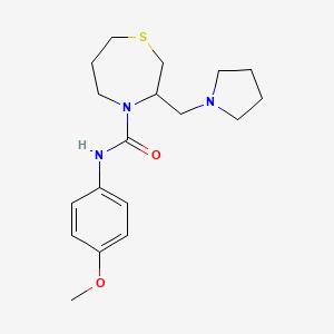 molecular formula C18H27N3O2S B2936633 N-(4-methoxyphenyl)-3-(pyrrolidin-1-ylmethyl)-1,4-thiazepane-4-carboxamide CAS No. 1421491-39-5