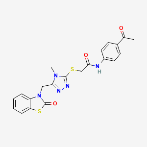 molecular formula C21H19N5O3S2 B2936660 N-(4-acetylphenyl)-2-((4-methyl-5-((2-oxobenzo[d]thiazol-3(2H)-yl)methyl)-4H-1,2,4-triazol-3-yl)thio)acetamide CAS No. 847400-54-8