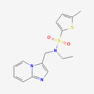 molecular formula C15H17N3O2S2 B2936673 N-ethyl-N-(imidazo[1,2-a]pyridin-3-ylmethyl)-5-methylthiophene-2-sulfonamide CAS No. 1448051-01-1