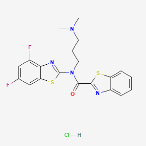 molecular formula C20H19ClF2N4OS2 B2936676 N-(4,6-DIFLUORO-1,3-BENZOTHIAZOL-2-YL)-N-[3-(DIMETHYLAMINO)PROPYL]-1,3-BENZOTHIAZOLE-2-CARBOXAMIDE HYDROCHLORIDE CAS No. 1052538-62-1