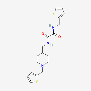 molecular formula C18H23N3O2S2 B2936678 N-[(thiophen-2-yl)methyl]-N'-({1-[(thiophen-2-yl)methyl]piperidin-4-yl}methyl)ethanediamide CAS No. 952981-43-0