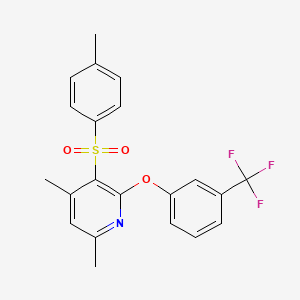 molecular formula C21H18F3NO3S B2936680 4,6-dimethyl-3-(4-methylbenzenesulfonyl)-2-[3-(trifluoromethyl)phenoxy]pyridine CAS No. 478245-36-2
