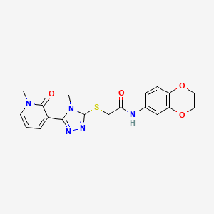 molecular formula C19H19N5O4S B2936686 N-(2,3-dihydro-1,4-benzodioxin-6-yl)-2-{[4-methyl-5-(1-methyl-2-oxo-1,2-dihydropyridin-3-yl)-4H-1,2,4-triazol-3-yl]sulfanyl}acetamide CAS No. 1105207-22-4
