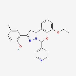 molecular formula C24H23N3O3 B2936713 2-(7-ethoxy-5-(pyridin-4-yl)-5,10b-dihydro-1H-benzo[e]pyrazolo[1,5-c][1,3]oxazin-2-yl)-4-methylphenol CAS No. 900003-73-8