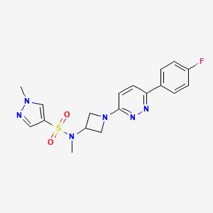 molecular formula C18H19FN6O2S B2936731 N-{1-[6-(4-fluorophenyl)pyridazin-3-yl]azetidin-3-yl}-N,1-dimethyl-1H-pyrazole-4-sulfonamide CAS No. 2415569-58-1