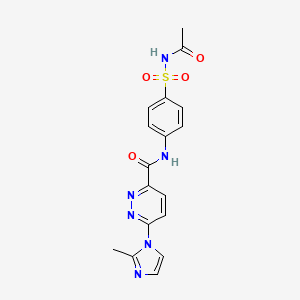molecular formula C17H16N6O4S B2936756 N-(4-(N-acetylsulfamoyl)phenyl)-6-(2-methyl-1H-imidazol-1-yl)pyridazine-3-carboxamide CAS No. 1396793-27-3
