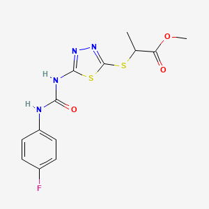 molecular formula C13H13FN4O3S2 B2936765 Methyl 2-((5-(3-(4-fluorophenyl)ureido)-1,3,4-thiadiazol-2-yl)thio)propanoate CAS No. 886937-44-6