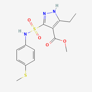 molecular formula C14H17N3O4S2 B2936784 methyl 3-ethyl-5-(N-(4-(methylthio)phenyl)sulfamoyl)-1H-pyrazole-4-carboxylate CAS No. 1319154-22-7