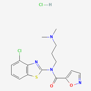 molecular formula C16H18Cl2N4O2S B2936804 N-(4-CHLORO-1,3-BENZOTHIAZOL-2-YL)-N-[3-(DIMETHYLAMINO)PROPYL]-1,2-OXAZOLE-5-CARBOXAMIDE HYDROCHLORIDE CAS No. 1323623-49-9
