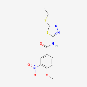molecular formula C12H12N4O4S2 B2936842 N-(5-(ethylthio)-1,3,4-thiadiazol-2-yl)-4-methoxy-3-nitrobenzamide CAS No. 312941-97-2